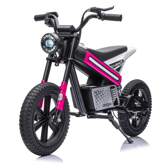 24V Kids Electric Dirt Bike, 300W Motorcycle for Big Kids Ages 6-12, 13 MPH, 14" Inflatable Tires, Twist Grip Throttle, Rear Spring Suspension, Key Start, Bluetooth, Pink