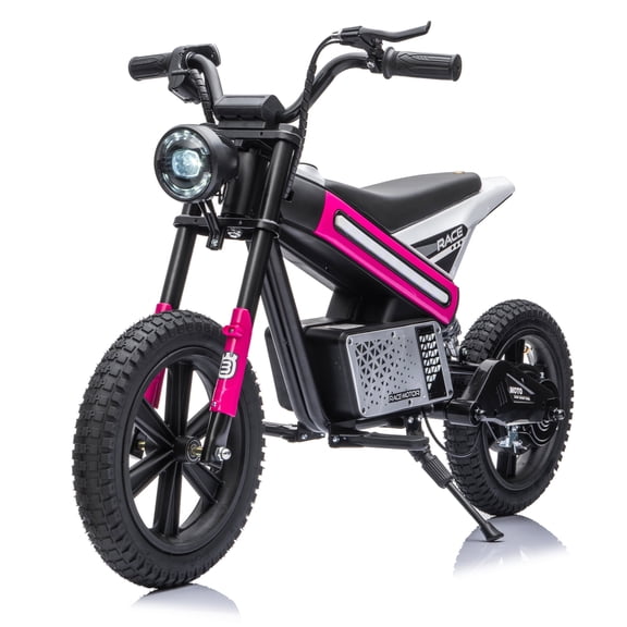24V Kids Electric Dirt Bike, 300W Motorcycle for Big Kids Ages 6-12, 13 MPH, 14" Inflatable Tires, Twist Grip Throttle, Rear Spring Suspension, Key Start, Bluetooth, Pink
