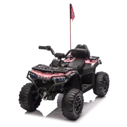 24V Kids Electric Ride On ATV for Kids Ages 3-6, Single Seat Ride On Car with LED Lights, Bluetooth & USB Music, 2WD Off-Road Cars, Safe Top Speed 4.4mph, Powered Ride On Toy for Boys & Girls, Pink