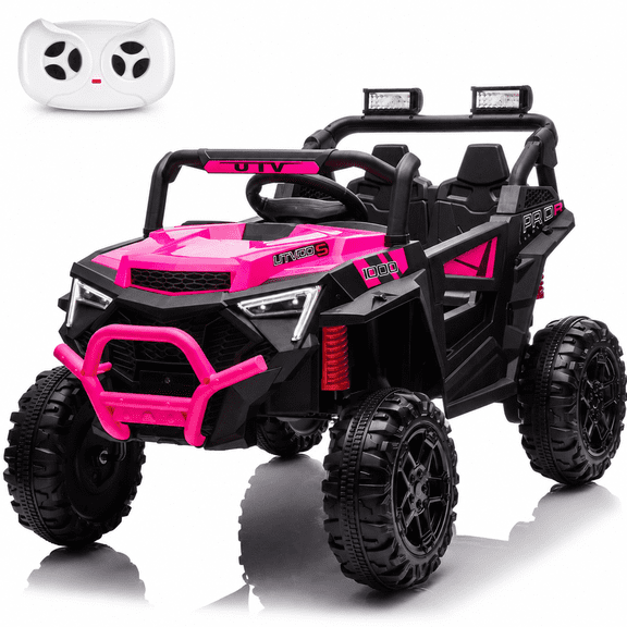 24V Kids Electric Ride on Cars Toy, 400W Power Ride on UTV Toy With Remote Control, Music, Bluetooth, Four Wheel Suspension, LED Lights, Portable Handle, Electric Car for Boys Girls 3+