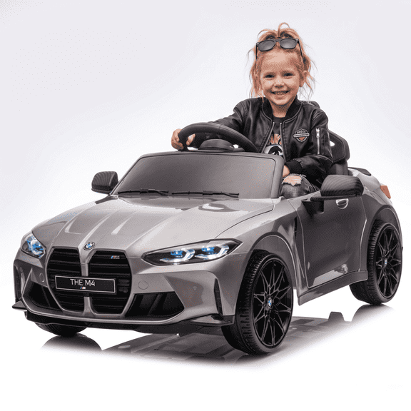 24V Kids Electric Ride On Car with Remote Control, 3 Speeds, LED Lights, Bluetooth, MP3/USB and Suspension, Silver