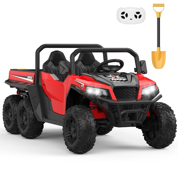 24V Kids Electric Ride On Dump Truck 2 Seater, 4WD 6 Wheel Battery Powered Vehicle with Remote Control Dump Bed Shovel