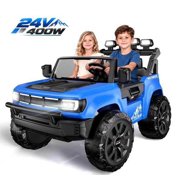 24V Kids Electric Ride-On Truck, 2-Seater 4WD Vehicle with 400W Powerful Motor, Remote Control, Soft Start & Spring Suspension, Bluetooth Music, LED Lights, Battery Display for Kids Ages 3-8