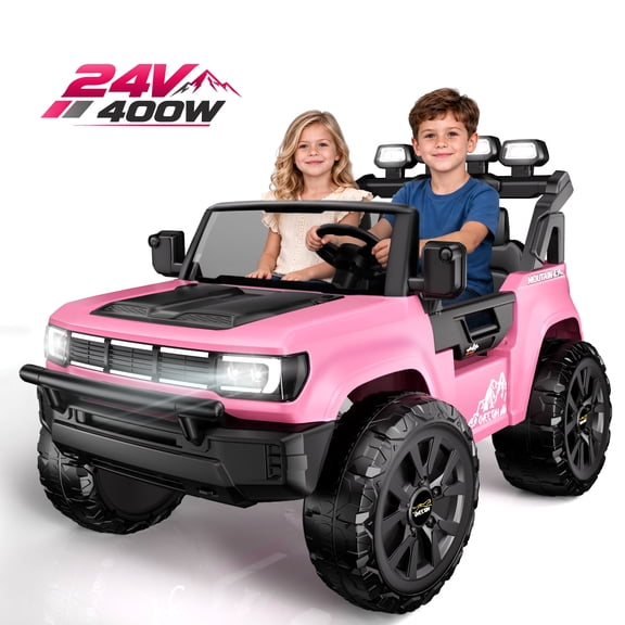 24V Kids Electric Ride-On Truck, 2-Seater 4WD Vehicle with 300W Powerful Motor, Remote Control, Soft Start & Spring Suspension, Bluetooth Music, LED Lights, Battery Display for Kids Ages 3-8