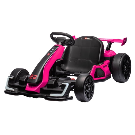 Shininglove 24V Kids Go Kart with 300W Total Power | 8 MPH Max Speed & Drift Tires | One-Button Start with Music & Lights | Electric Ride-On Car for Ages 6-12, 110 lbs