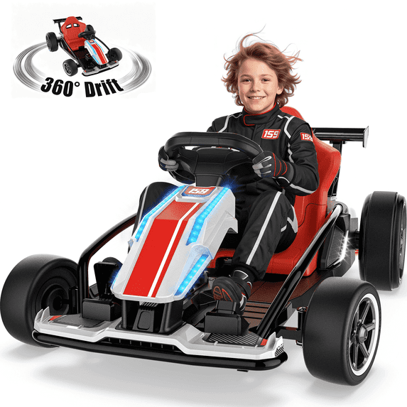 TOYBSNR 24V Electric Drift Go Kart for Kids 6-14, 24V Drift Car Ride On Racing Kart for Big Kids, Adjustable Seat, 9.3 MPH, White