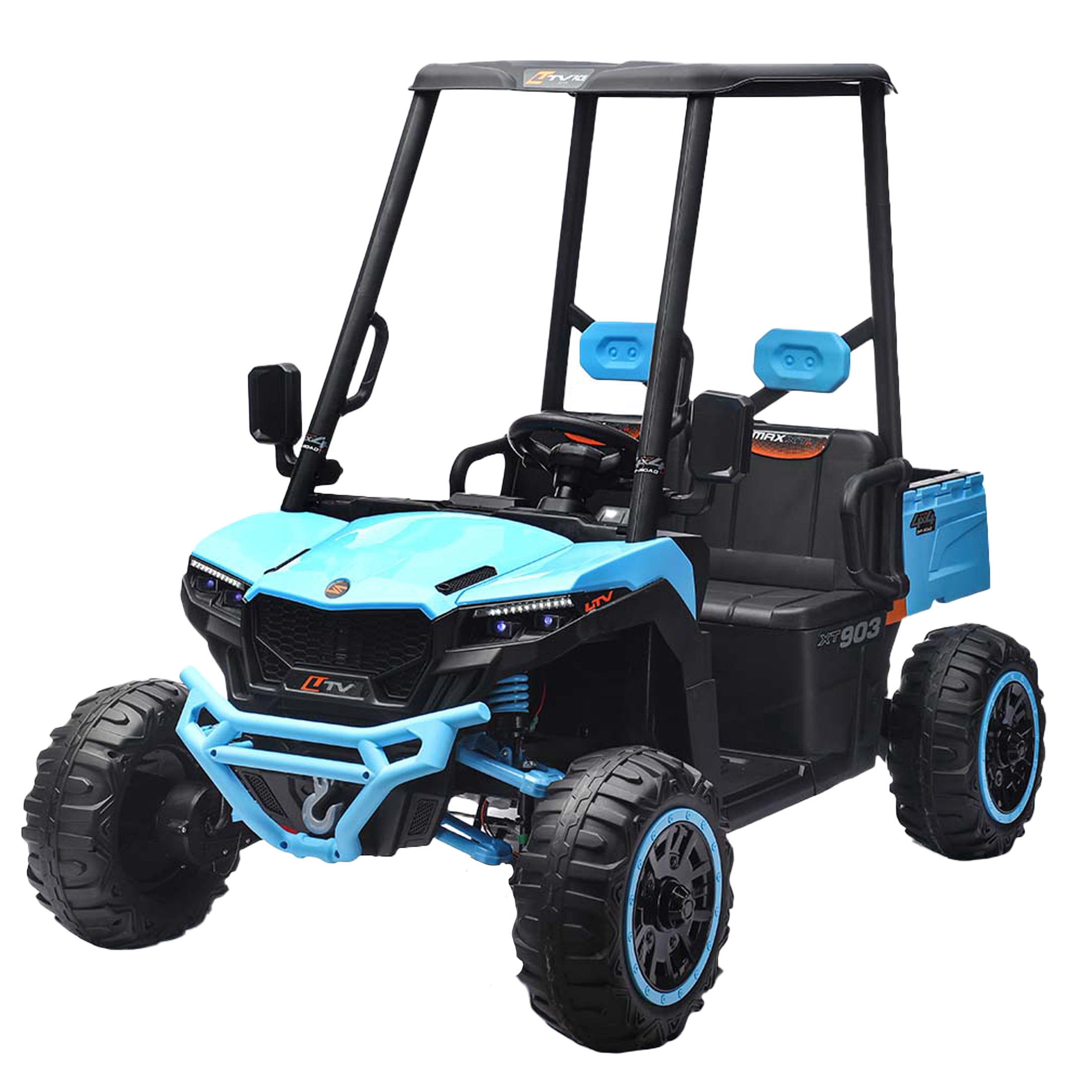 More Ride Cart 24V Kids Golf Cart, 4WD 2 Seater Ride on Car w/Sun Shade, Storage Trunk ...
