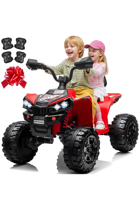 24V Kids Ride On ATV for Ages 3-8, 4WD Electric Quad with 4 Motors, Bluetooth Music, LED Lights, Spring Suspension, 3-5 km/h, 110 lbs Capacity, Battery Powered Toy for Boys Girls, Red
