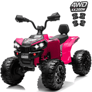 Joyracer 24V 4WD Kids ATV, 2 Seater 800W Kids 4 Wheeler Ride-ons with Spring Suspension, Knee Pads, Bluetooth Music, LED Lights, 110 lbs Max Load, Pink
