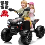 24V Kids Ride On ATV for Ages 3-8, 4WD Electric Quad with 4 Motors, Bluetooth Music, LED Lights, Spring Suspension, 3-5 km/h, 110 lbs Capacity, Battery Powered Toy for Boys Girls, Black