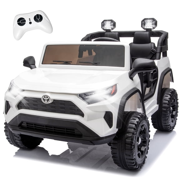 Toyota 24V Kids Ride on Car, 2 Seater Electric Ride on Truck with Remote Control, 4 WD Powered Ride on Toy, Bluetooth, USB, MP3, LED, Horn, 4 Wheel Suspension Electric Cars for Boys Girls 3+, White
