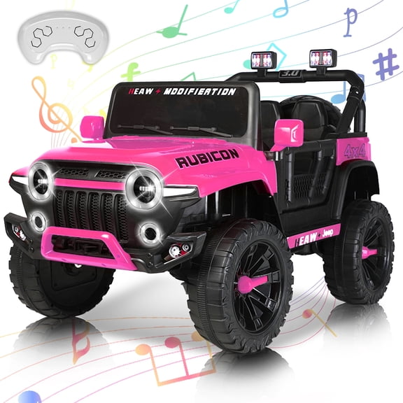 Pucloce 24V Kids Electric Ride-On Car, 2-Seater Pink Jeep with Remote Control, 3 Speeds, LED Lights, Bluetooth Music, Ideal Gift for Ages 3-8