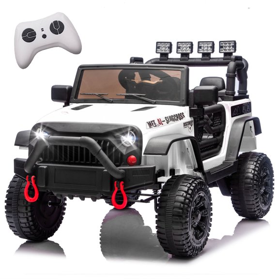 24V Kids Ride On Car with Remote Control, 400W Power Motors, 4 Wheels Suspension Toy Car for Kids, Bluetooth, USB, Music, LED Lights, Power Display, Electric Car for Kids Ages 3+, White