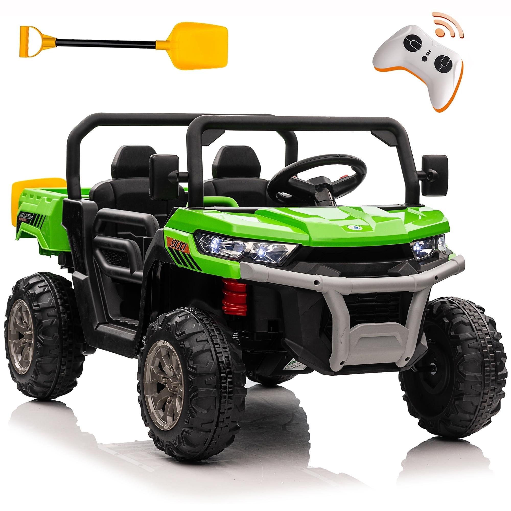Funride 24V Kids Ride on Dump Truck with Remote Control, 2 Seater Powered 4-Wheeler UTV Toys, 4x200W Ride on Tractor Car w/ Electric Dump Bed, Shovel, Bluetooth Music