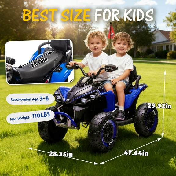 24V Kids Ride On Electric XXXL ATV W/parents Control,Four-wheel shock absorber,English storytelling function,Music,Lights,USB,MP3,Power display,Bluetooth,speeds of 1.24-3.73MPH For Kids Aged 3-12.