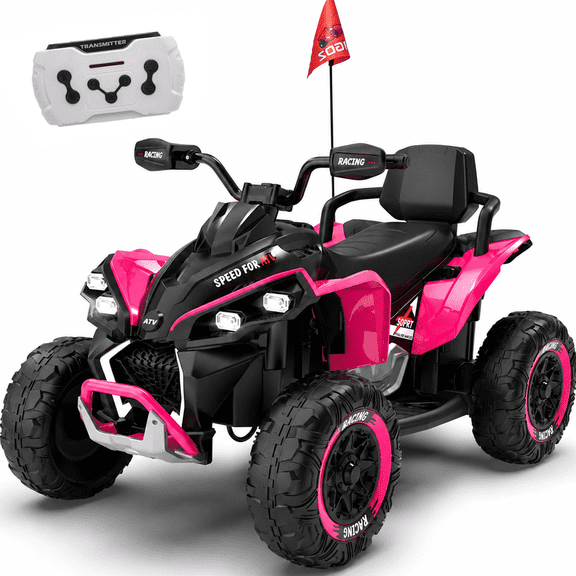 24V Kids Ride On Electric XXXL ATV with Remote Control, 4 Wheel Shock Absorber, English Storytelling, Bluetooth Music | 3 Speeds Up to 3.73 MPH | Powered Ride On Toy Car for Ages 3-12 Years (Blue)