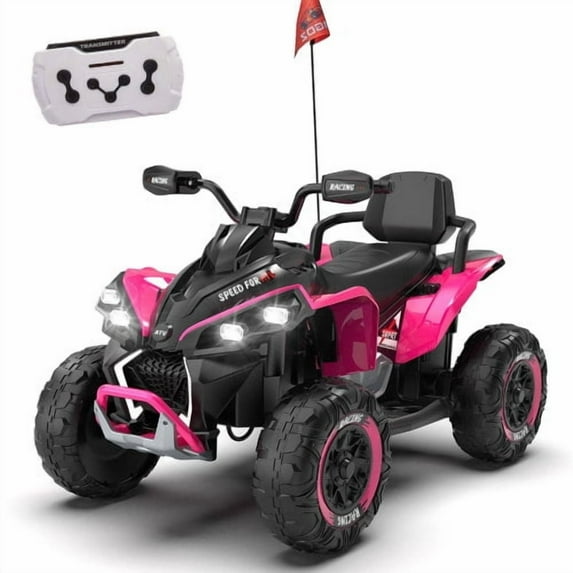 24V Kids Ride On Electric XXXL ATV with Remote Control, 4 Wheel Shock Absorber, English Storytelling, Bluetooth Music | 3 Speeds Up to 3.73 MPH | Powered Ride On Toy Car for Ages 3-12 Years (Blue)