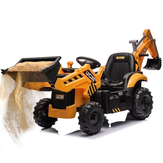 iYofe 24V JCB 3-in-1 Powered Ride on Excavator Digger Toy with Remote Control, Bluetooth, Shovel, Electric Tractor Backhoe for Kids Ages 3-6