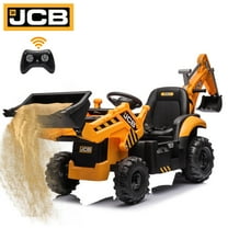 24V Kids Ride on Excavator Digger Toy Cars, JCB Powered Ride on Backhoe Construction Toy with Bluetooth, Electric Tractor Car with Remote Control, Adjustable Front and Back Loader for 3-6 Boys Girls