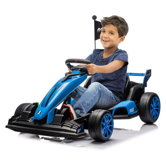 24V Kids Ride on Go Kart, 7.5MPH Variable High Speed Drifting Car, 7AH Battery 200W*2 Motors, Adjustable Length, Max Load 135lbs, Power Display Racing Toy for Kids 6+
