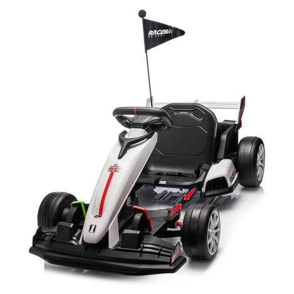 24V Kids Ride on Go Kart, 7.5MPH Variable High Speed Drifting Car, 7AH Battery 200W*2 Motors, Adjustable Length, Max Load 135lbs, Power Display Racing Toy for Kids 6+