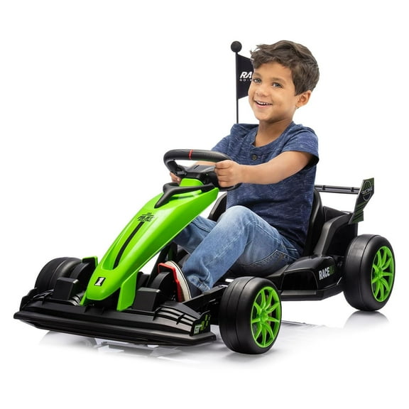 24V Kids Ride on Go Kart, 7.5MPH Variable High Speed Drifting Car, 7AH Battery 200W*2 Motors, Adjustable Length, Max Load 135lbs, Power Display Racing Toy for Kids 6+