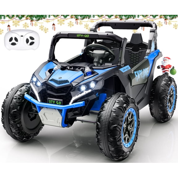 24V Kids Ride On Car UTV,Remote Control Ride on Toys  Electric Car for for Ages 3-8,LED Lights, Spring Suspension, 3 Speeds, Music, Blue
