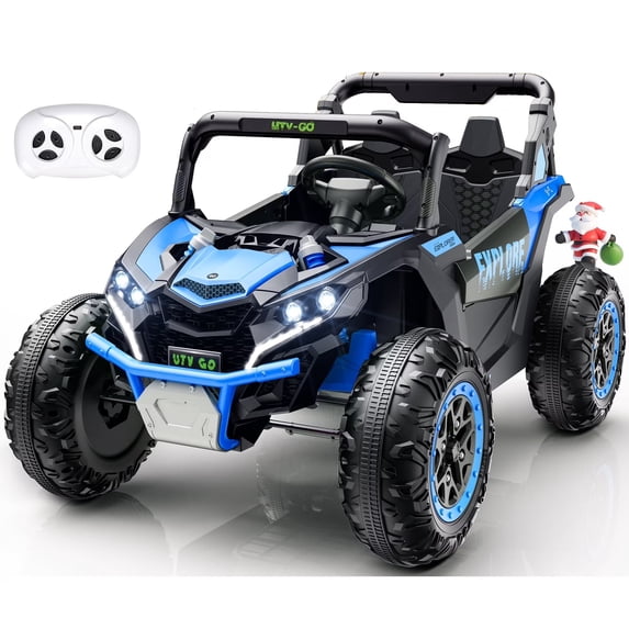 24V Kids Ride On Car UTV,Remote Control Ride on Toys Electric Car for for Ages 3-8,LED Lights, Spring Suspension, 3 Speeds, Music, Blue