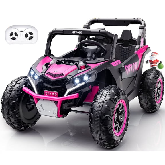 24V Kids Ride On Car UTV,Remote Control Ride on Toys Off-Road Electric Car for for Ages 3-8,LED Lights, Spring Suspension, 3 Speeds, Music, Pink