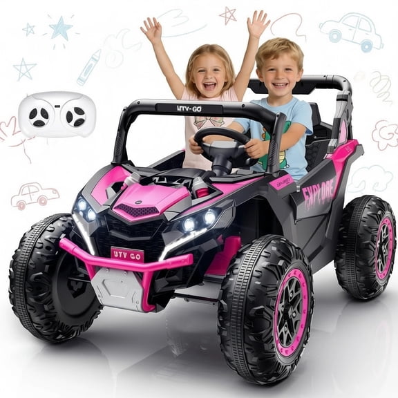 24V Kids Ride On Car UTV,Remote Control Ride on Toys Off-Road Electric Car for for Ages 3-8,LED Lights, Spring Suspension, 3 Speeds, Music, Pink