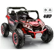 24V Kids Ride On Car UTV,Remote Control Ride on Toys Off-Road Electric Car for for Ages 3-8,LED Lights, Spring Suspension, 3 Speeds, Music, Red