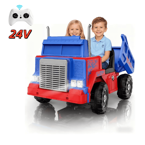 24V Kids Ride-On Dump Truck | 2-Seater, 2WD/4WD, 200W×2 Motors | Parent Remote + Manual Drive | Electric Dump Bed, Bluetooth Music, Headlights | Includes Tools | Ages 3+ | Christmas