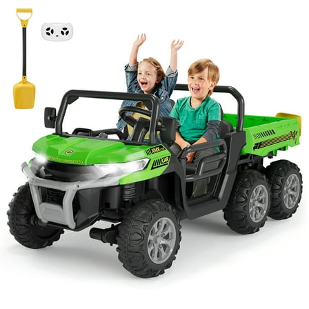 24V Kids Ride-On Tractor, 6-Wheel 2-Seat Electric Car with Remote Control & Tipping Bucket