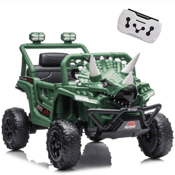 Xuanlur 12V Dinosaur Ride on Toys, Electric Car for Toddlers 2-4 w/Parent Control, Ride on Car w/Lights, 4-Wheel Suspension, Music, Bluetooth, 2.49-3.11MPH, Simulated Animal Vehicle for Kids (Green)