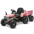 thumbnail image 1 of 24V Kids Ride on Toys Cars with Parental Remote, 3 Speed Toddler Ride on Tractor with Trailer, Kids' Electric Vehicle Car with MP3, Bluetooth, Battery Powered Riding Toys for Girls Aged 3-6, Pink, 1 of 8