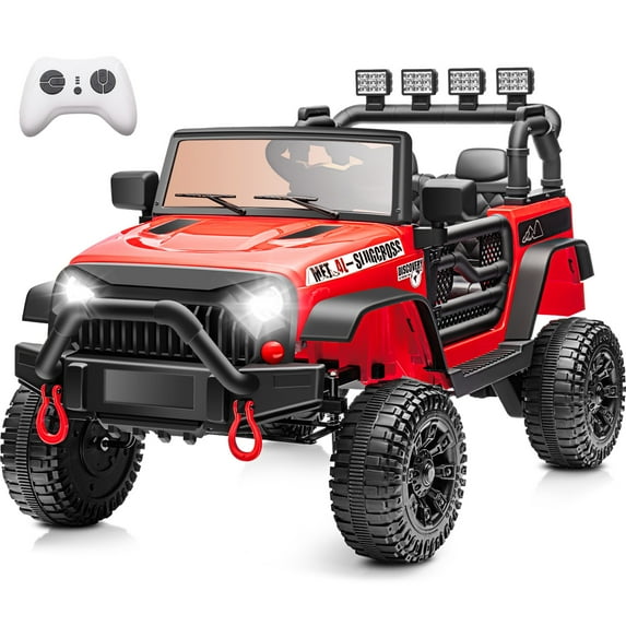 24V Kids Ride on Truck Car, Battery Powered Ride on Car with Remote Control, Electric Vehicle Car for Boys Girls Aged 3-6, Ride on Toy w/Bluetooth, Lights, 4 Wheelers, Gift for Kids Tollder, Red