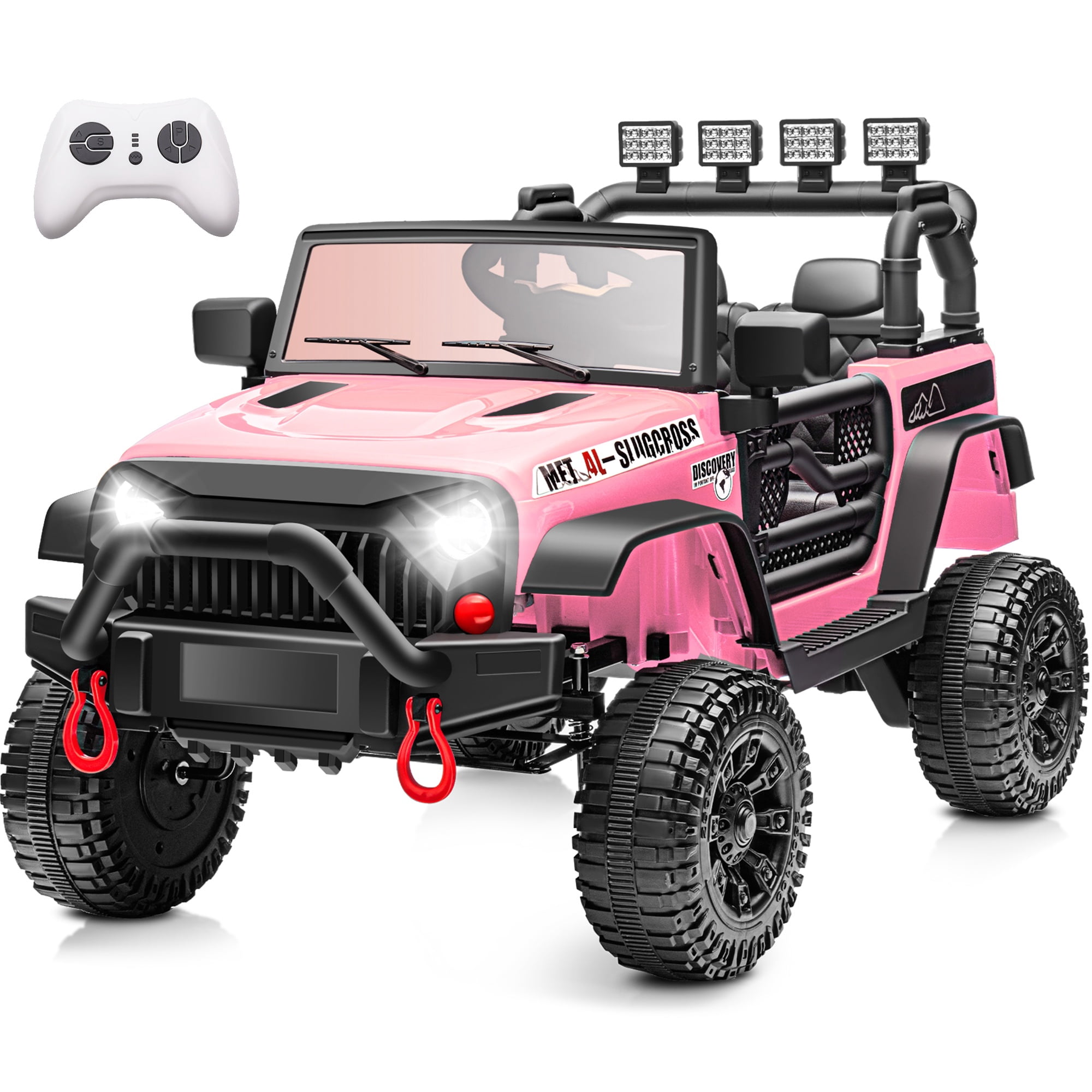 24V Kids Ride on Truck Car, Battery Powered Ride on Car with Remote Control, Electric Vehicle Car for Boys Girls Aged 3-6, Ride on Toy w/Bluetooth, Lights, 4 Wheelers, Gift for Kids Tollder, Pink