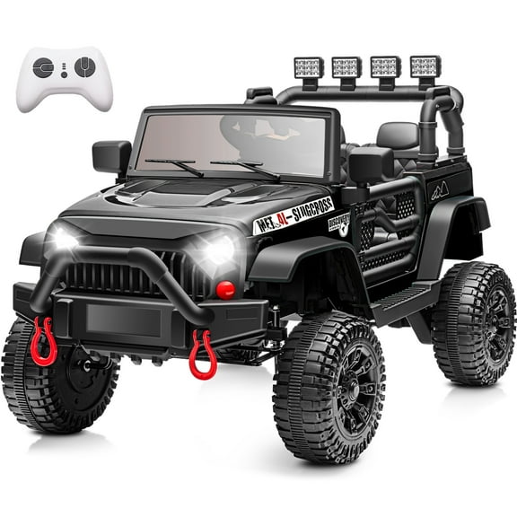 24V Kids Ride on Truck Car, Battery Powered Ride on Car with Remote Control, Electric Vehicle Car for Boys Girls Aged 3-6, Ride on Toy w/Bluetooth, Lights, 4 Wheelers, Gift for Kids Tollder, Black