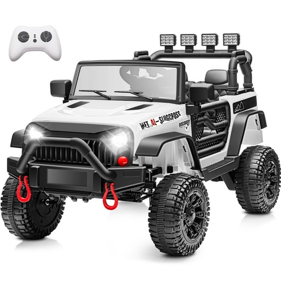 24V Kids Ride on Truck Car, Battery Powered Ride on Car with Remote Control, Electric Vehicle Car for Boys Girls Aged 3-6, Ride on Toy w/Bluetooth, Lights, 4 Wheelers, Gift for Kids Tollder, White