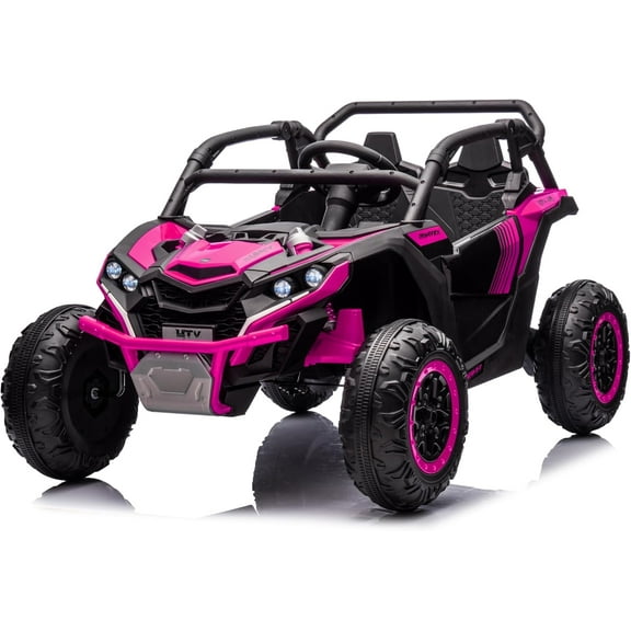 24V Kids Ride On UTV 2-Seater 4WD Off Road Electric Vehicle with Remote Control, LED Lights, 4 Shock Absorbers, One-Button Start, and Music Player, for Ages 3 +