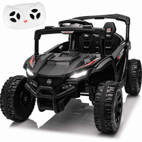 24V Kids Ride on UTV with Remote Control, 4 Wheel Suspension Ride on toy, Anti-Collision Bar, Non-Slip Grip Wheels, Bluetooth Music, Power Display, Electric Toy Car for Kids Ages 3–5, Black