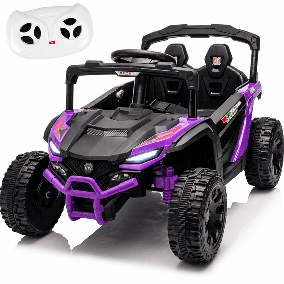 24V Kids Ride on UTV with Remote Control, 4 Wheel Suspension Ride on toy, Anti-Collision Bar, Non-Slip Grip Wheels, Bluetooth Music, Power Display, Electric Toy Car for Kids Ages 3–5, Purple