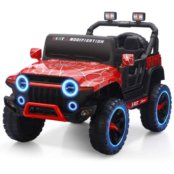 24V Kids Ride on Car, 2 Seater Ride on Toy for Big Kids with Remote Control, Kids Electric Red Jeep, 3 Speeds, LED Lights, Bluetooth Music, Red