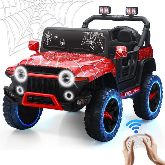 24V Kids Ride on Car, 2 Seater Ride on Toy for Big Kids with Remote Control, Kids Electric Red Jeep, 3 Speeds, LED Lights, Bluetooth Music, Red