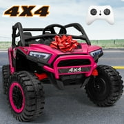 Joyracer 24V Kids Ride on Car Truck, 2 Seater 4WD Electric Off-Road UTV, Remote Control, Storage Space, Music, Pink