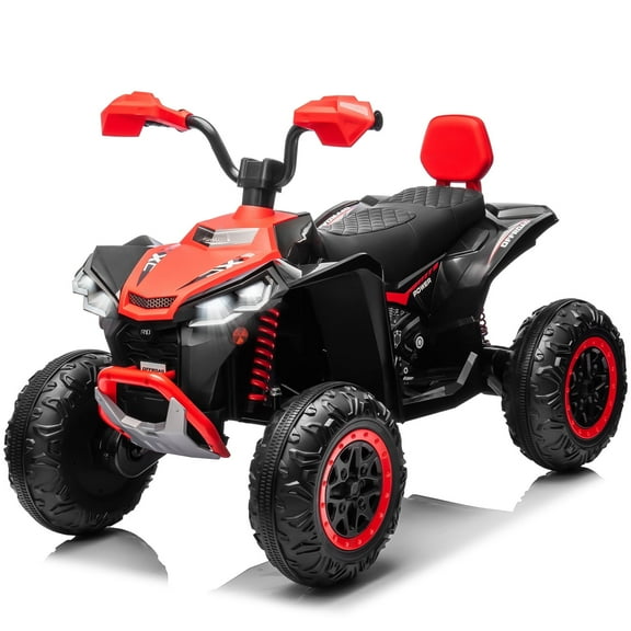 24V Kids Ride-on Electric ATV with 2 Seater,4-Wheeler Quad Car Toy w/ 2* 200W Motor 9AH Battery Powered,4.9Mph Max Speed,LED Lights Spring Suspension for Boys & Girls,Red