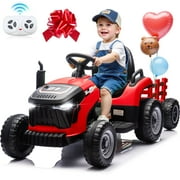 24V Kids Ride on Tractor with Remote Control, Dual Motors Electric Battery Powered Motorized Vehicle w/ Trailer, Bluetooth Music, Outdoor Toys, Green