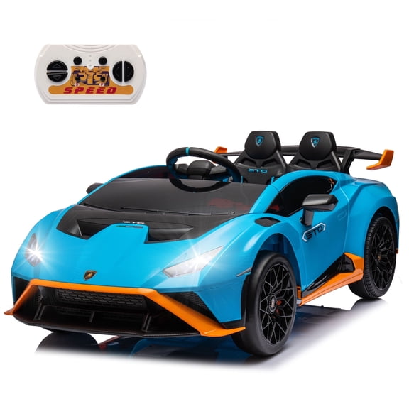 24V Lamborghini Electric Car for Kids with Remote Control and Foam Front Wheels, 24V Battery Powered Ride on Toys Sports Car with Drifting Buttons, 360° Spin, Bluetooth, Music, LED Lights (Blue)
