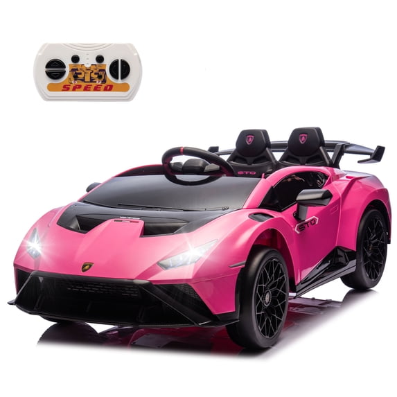 Xuanlur Ride on Toys for Big Kids, Licensed Lamborghini Ride on Car with Front EVA Wheel, 24V Battery Powered Toy with Remote Control, 360° Spin, LED Lights, Music, Drift Feature, Pink