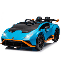 24V Lamborghini Electric Car for Kids with Remote Control and Foam Front Wheels, 24V Battery Powered Ride on Toys Sports Car with Drifting Buttons, 360° Spin, Bluetooth, Music, LED Lights (Blue)